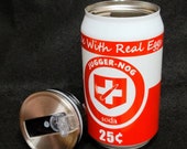 Jugger nog soda vacuum insulated 9 oz can with removable lid and straw.