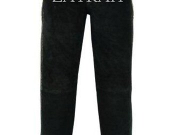 Pantalones de cuero vacuno serraje hechos a mano para hombre: pantalones occidentales ajustados