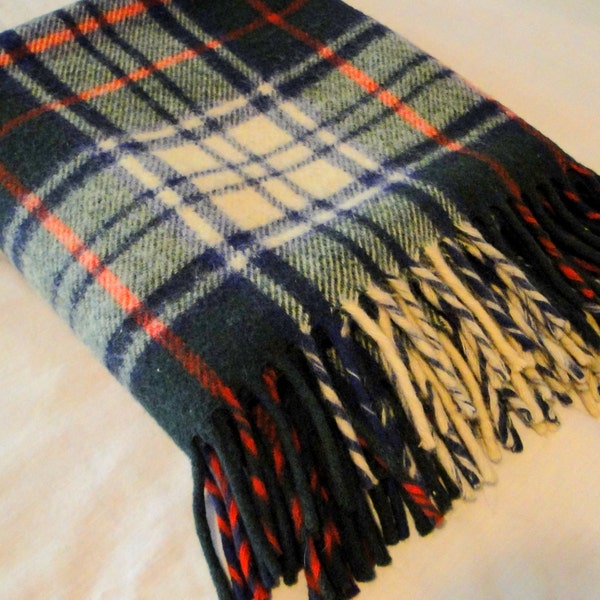 Cozy Warm Wool Tartan Plaid Fringed Blanket / Throw
