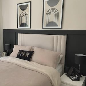 Bedroom wall panelling, mdf panelling kit for wall behind headboard. modern DIY wall panelling for your bedroom, delivered directly to you!