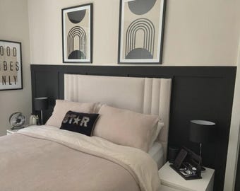 Bedroom wall panelling, mdf panelling kit for wall behind headboard. modern DIY wall panelling for your bedroom, delivered directly to you!