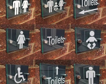 Modern glass look Dark Grey Toilet Sign plaque unisex/male/female/disbaled/shower room/baby change toilet signs multi options