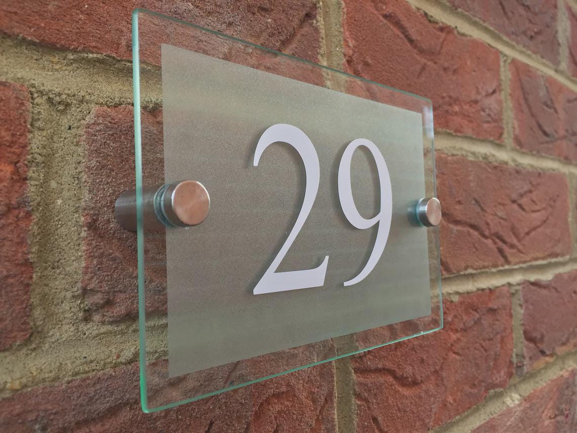 Modern House Sign Plaque White Door Number Street Glass Acrylic House ...
