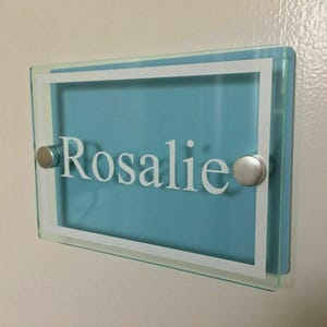 Personalised boys bedroom door plaque, modern glass acrylic plaque with a border for boys bedroom door