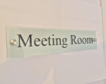 Custom Personalised Glass acrylic door wall sign plaque house office name, Stand off meeting room door plaque custom made with your text!