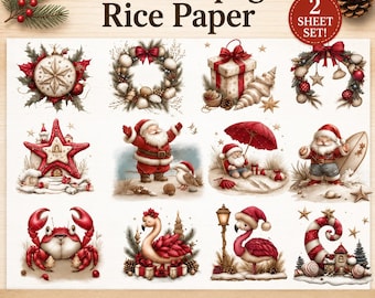 Christmas Beach Decoupage Rice Paper: Seaside Holiday Craft - A4