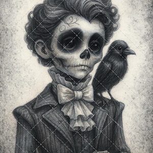 Gothic Skeleton Boy Decoupage Paper: Raven & Victorian Style.