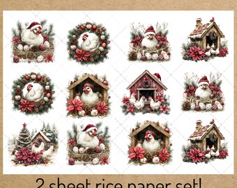 Christmas Chicken Coop Decoupage Paper: Farmhouse Holiday Rice Paper (2 ...