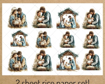 Nativity Rice Paper Set: Holy Family Decoupage Paper - Christmas Crafts