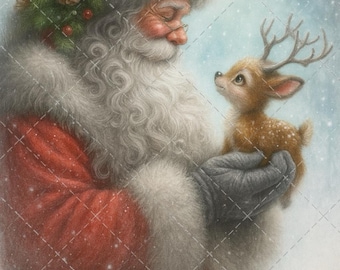 Vintage Santa & Reindeer Rice Paper: Christmas Craft Décor (A4)