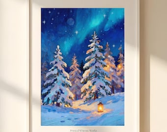 Aurora Borealis Wall Art - Winter Northern Lights Print for Bedroom