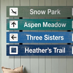 Custom Ski Trail Sign | Personalized Wooden Ski Resort Sign for Ski Lodge and Mountain Cabin Decor