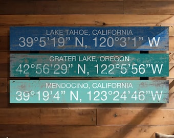 Personalized Coordinates Wood Sign, Rustic Memory Wall Decor, Vintage Adventure Destination