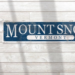 Custom rustic wood ski resort sign, Mount Snow Vermont, weathered and distressed vintage style ski resort sign perfect for a cabin or Airbnb