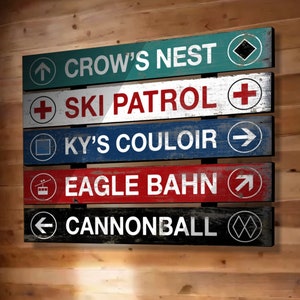 Custom Ski Trail Sign | Personalized Wooden Ski Resort Sign for Ski Lodge and Mountain Cabin Decor