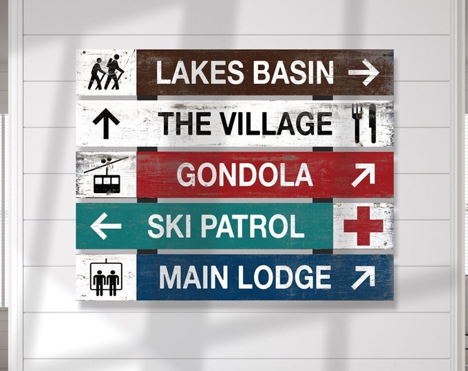 Custom ski trail signs, rustic and woodsy trail markers with a distressed vintage style perfect for an old lodge, ski cabin or Airbnb