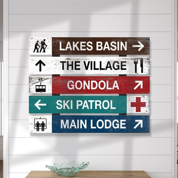 Custom ski trail signs, rustic and woodsy trail markers with a distressed vintage style perfect for an old lodge, ski cabin or Airbnb