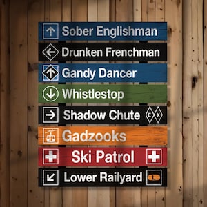Custom Ski Trail Sign | Personalized Wooden Ski Resort Sign for Ski Lodge and Mountain Cabin Decor