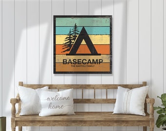 Rustic Wood Recreation Sign, Retro Basecamp, Family Name, Ski Resort Sign, Rustic Cabin Decor, Distressed Wall Art, Airbnb Decor