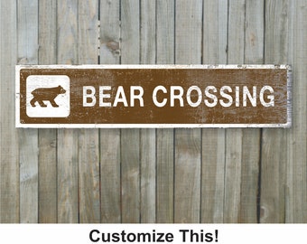 Bear Crossing Sign, Rustic Wood Sign, Woodsy Cabin Decor, Forestry Decor, Distressed Wall Art, Air B&B Decor, Over the Couch Sign