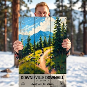 CUSTOM Downieville Downhill MTB Sign – Custom Rustic Wood Trail Sign – Personalized Mountain Biking Decor – California Adventure Gift
