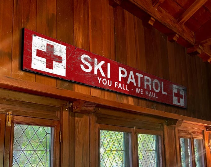 Personalized Ski Patrol Sign - Rustic Wood Decor for Ski Lodge and Mountain Cabin