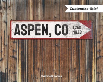 Aspen Colorado wooden arrow sign, rustic and woodsy, this perfectly distressed vintage reproduction is a must have for any ski cabin