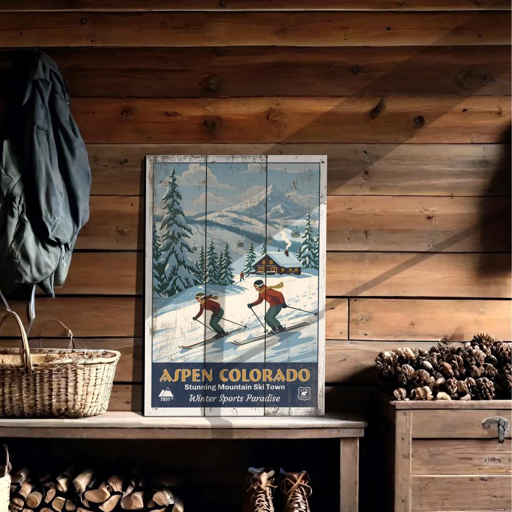 Customize This Custom Vintage Ski Poster on Wood - Aspen Colorado ...