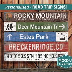 Custom Road Trip Signs, Rustic Wood Trail Signs, Ski Resort Signs, Distressed Cabin Decor, Airbnb Decor, Personalized Family Gift