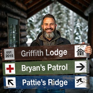 Custom Ski Trail Sign | Personalized Wooden Ski Resort Sign for Ski Lodge and Mountain Cabin Decor