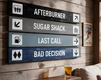 Custom Ski Trail Signs - Rustic Distressed Ski Resort & Cabin Decor