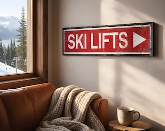 Custom Ski Lifts Rustic Wood Ski Resort Sign - Weathered Vintage Style Cabin Decor