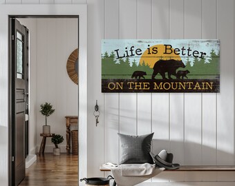 Life is Better on the Mountain Rustic Wood Sign with Vintage Style Worn, Weathered, and Distressed Finish, Mountain Inspired