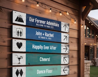 Custom Wedding Ski Trail Signs - Rustic Wood Ski-Themed Wedding Signs
