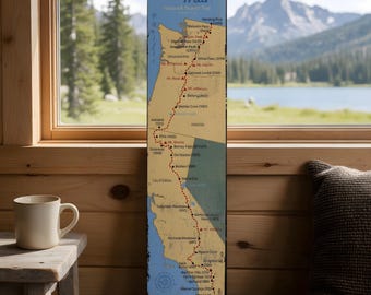 Pacific Crest Trail Map Sign, Rustic and Woodsy Cabin Decor