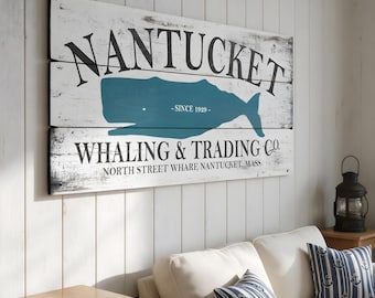 Personalized Nantucket Whaling Trading Sign, Rustic Wood Cottage Nautical Beach Wall Art