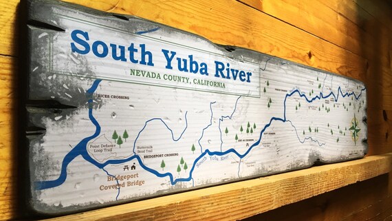 South Yuba River Map Handcrafted Rustic Wood Sign Mountain Etsy