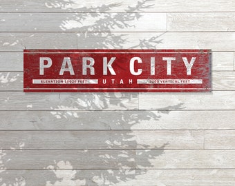 Custom Park City Utah rustic wood sign, weathered and distressed vintage style ski resort sign perfect for a cabin or Airbnb