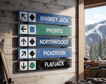 Custom Wood Trail Signs - Rustic Ski Resort Sign for Lodge and Mountain Cabin