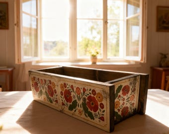 Handcrafted Folk Art Centerpiece Box – European Style Table Trough, Aged Pine Decor