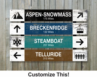 Custom ski trail signs, rustic and woodsy trail markers with a distressed vintage style perfect for an old lodge, ski cabin or air B&B