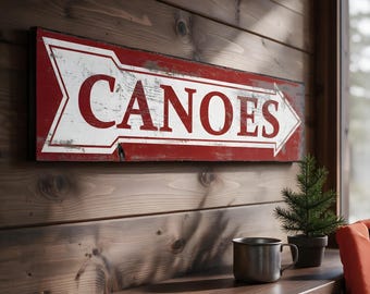 Personalized Canoe Arrow Sign, Summer Camp Cabin Decor, Distressed Lake Sign