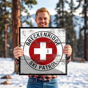 Customize this wood sign, distressed rustic ski patrol sign for the mountain life, weathered vintage replica lodge, cabin and Airbnb decor