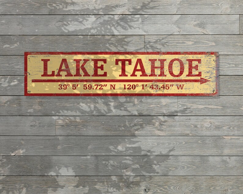 Custom rustic wood lake sign with coordinates, perfect personalized gift, distressed vintage home decor for your cabin, beach or lake house image 1