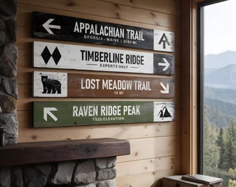 Custom Rustic Trail Signs - Wood Ski and Hiking Decor for Lodge and Mountain Cabin