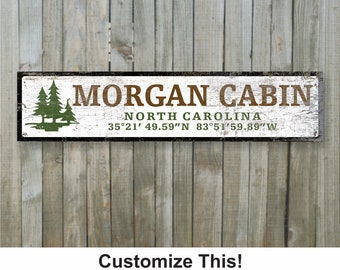 Custom Wood Sign, Family Cabin, Handcrafted Rustic Wood Coordinates Sign, Mountain Life, Rustic Ski Cabin Decor