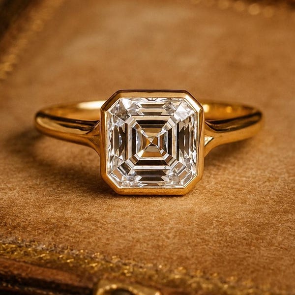 Asscher Cut Moissanite Engagement Ring Asscher Bezel Set 14K Gold Wedding Ring Anniversary Ring For Women Unisex Jewelry Men's-Women Rings