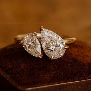Double Lab Grown Diamond Toi Et Moi Engagement Ring Two Diamond Statement Ring CVD Promise Ring Certified Diamond Ring Bridal Jewelry Gift