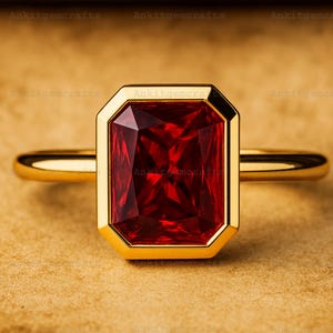 Vintage Emerald Cut Ruby Engagement Ring, Solid Yellow Red Gemstone Gold Ring, Promise Handmade Gorgeous Ring, Bezel Set Ruby Ring for Women