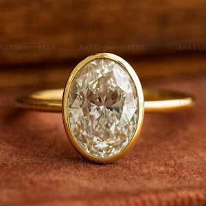 Anillo de compromiso de diamantes cultivados en laboratorio ovalados con certificación IGI de 2 quilates, engastado en bisel, anillo solitario de diamantes CVD, joyería fina hecha a mano, regalo de aniversario para ella